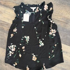LC Lauren Conrad Black Floral Blouse